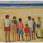 Gruppo di bambini sulla spiaggia - olio, carboncino - 60x50cm